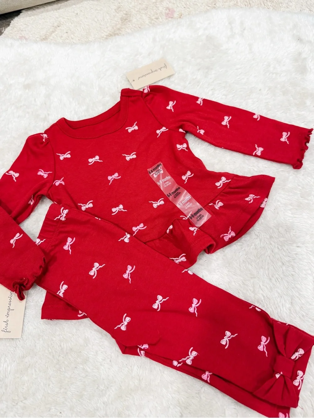 Kids Toddler Girls Red and Pink Bow Print 2-pc outfit Set